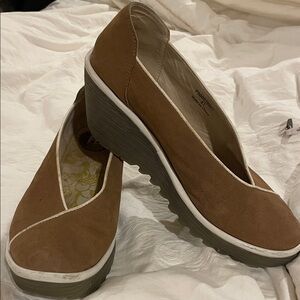 Fly London Brown Suede Platform Wedge Slip-On Shoes 41 (10)